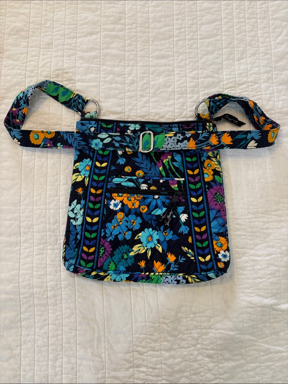 Vera Bradley Navy Floral Crossbody Belt Bag with Teal & Orange Accents